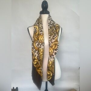 Bold oversized animal /gold chain scarf brown gold Cavalli vibes- lightweight